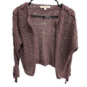 Rewind Crochet Open-Front Cardigan Sweater Braided Sleeve Details Size S Mauve L
